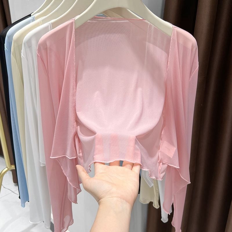 Дамски кардиган-шал от мрежеста тъкан с UPF30+ защита, акрилно влакно, версия: шалов тип, стил: уличен хипстър, лято 2022