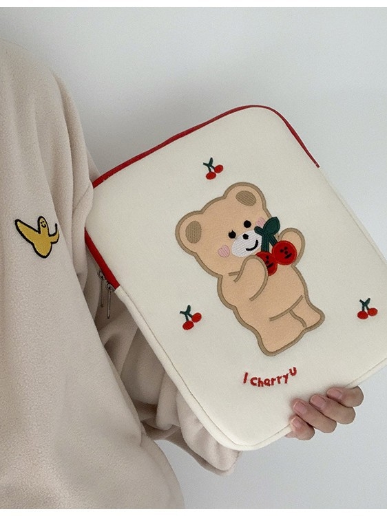 Geantă pentru laptop cu model ursuleț anime, respirabilă, ultraușoară, interior izolat, exterior din țesătură, căptușeală din poliester