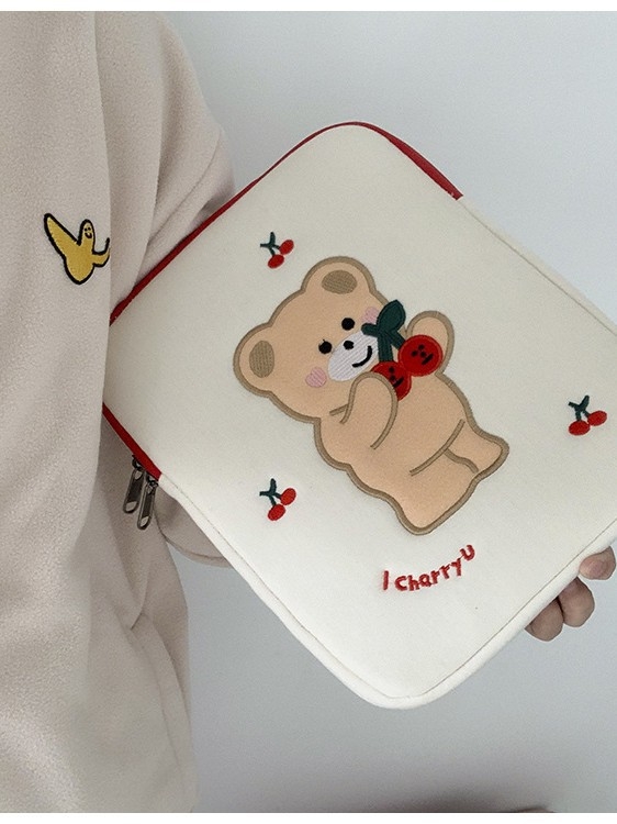 Geantă pentru laptop cu model ursuleț anime, respirabilă, ultraușoară, interior izolat, exterior din țesătură, căptușeală din poliester