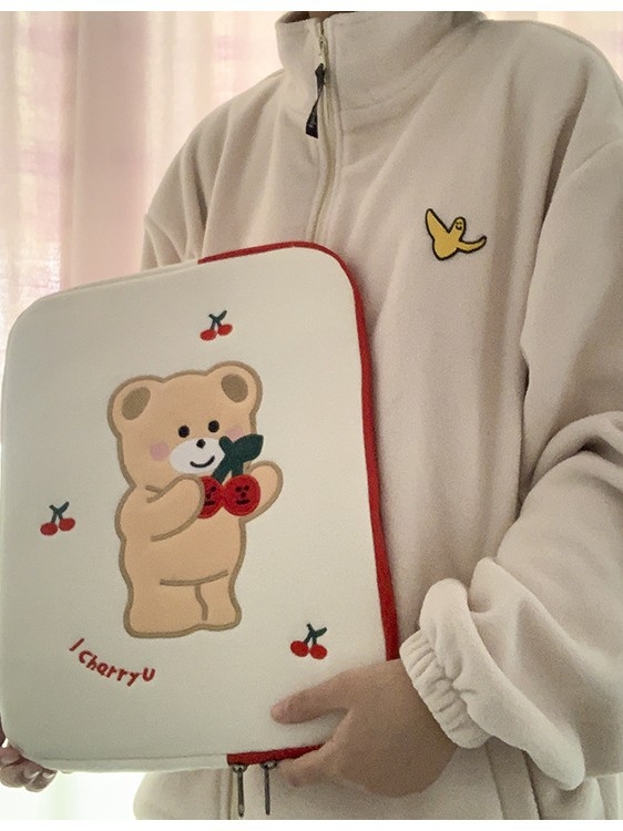 Geantă pentru laptop cu model ursuleț anime, respirabilă, ultraușoară, interior izolat, exterior din țesătură, căptușeală din poliester