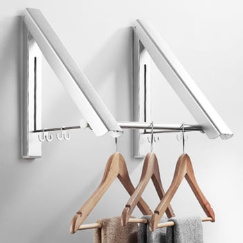 Επιτοίχια κρεμάστρα παλτών και ρούχων από Space Aluminum – Πτυσσόμενη, Τηλεσκοπική, Εξωτερική ράβδος στεγνώματος