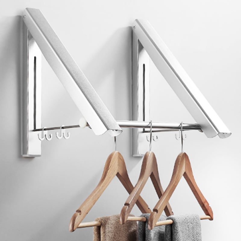 Επιτοίχια κρεμάστρα παλτών και ρούχων από Space Aluminum – Πτυσσόμενη, Τηλεσκοπική, Εξωτερική ράβδος στεγνώματος