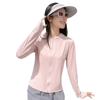 Женско UV-защитно яке с качулка за бягане, тясна кройка, къс модел, цип, UPF50+