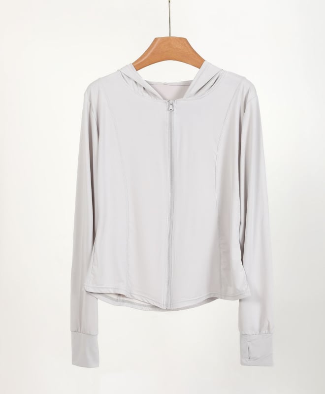 Женско UV-защитно яке с качулка за бягане, тясна кройка, къс модел, цип, UPF50+