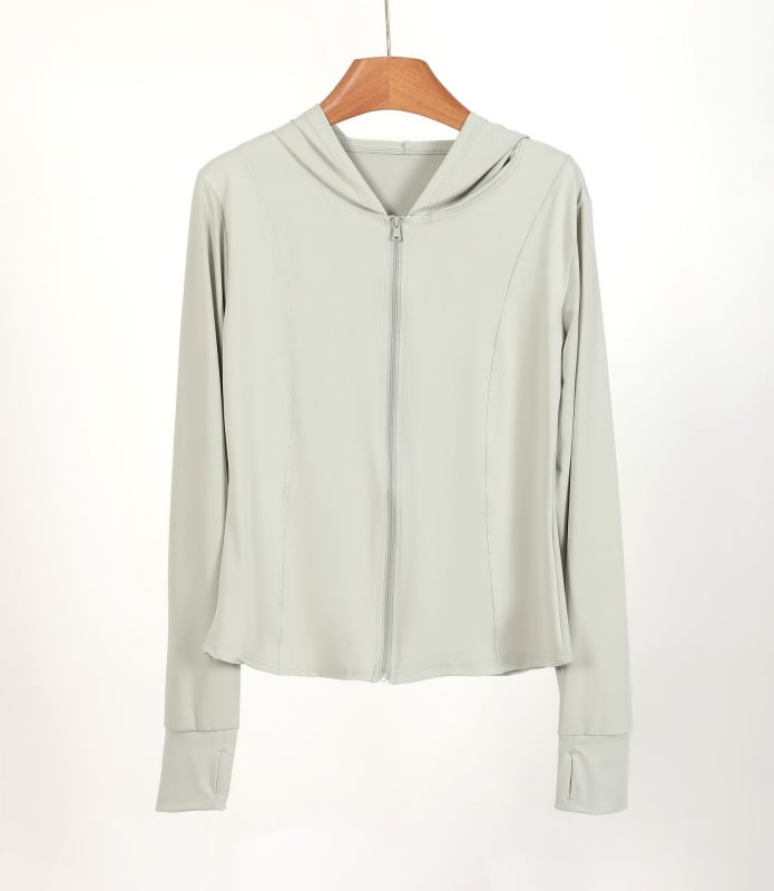 Женско UV-защитно яке с качулка за бягане, тясна кройка, къс модел, цип, UPF50+