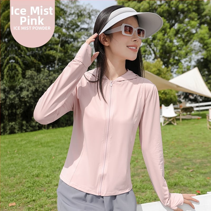 Женско UV-защитно яке с качулка за бягане, тясна кройка, къс модел, цип, UPF50+