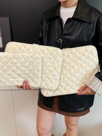 Torba za laptop i tablet u korejskom stilu s kordurovim floralnim uzorkom, s funkcijom protiv krađe, podstava od poliestera, proljeće 2025