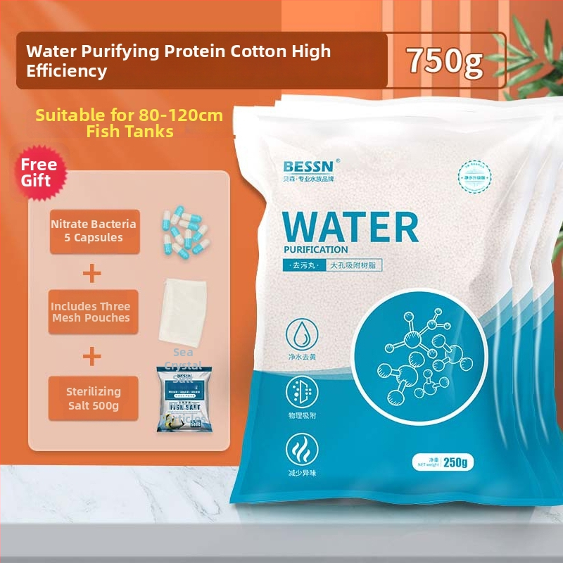 Fehérje alapú akváriumi szűrőpamut a sárgulás eltávolítására, dezodoráló és víztisztító pamut, 250 g, márka BESSN
