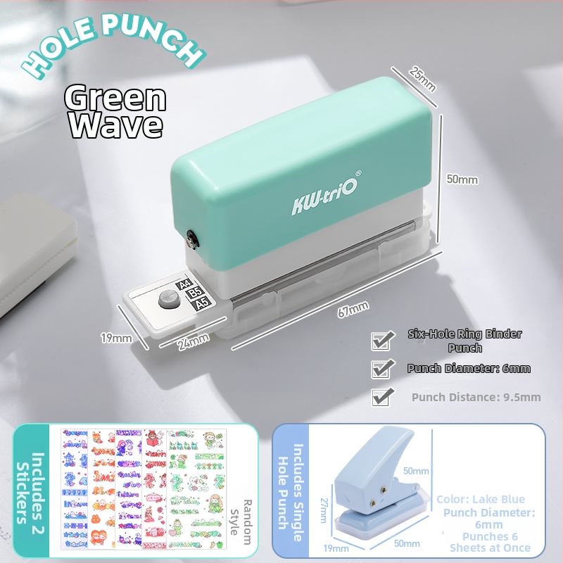 Мултифункционален пънчър за дупки в подвързващи файлове, 6 кръгли дупки