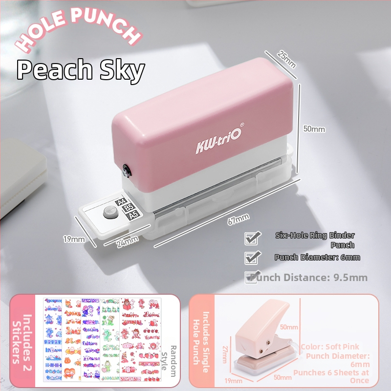 Мултифункционален пънчър за дупки в подвързващи файлове, 6 кръгли дупки