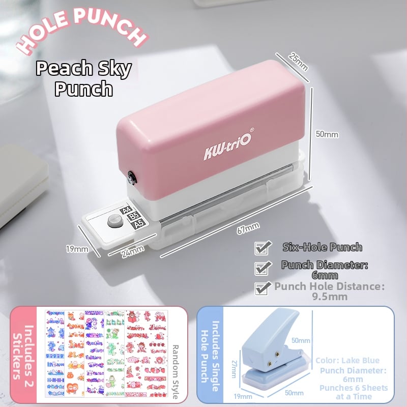 Мултифункционален пънчър за дупки в подвързващи файлове, 6 кръгли дупки