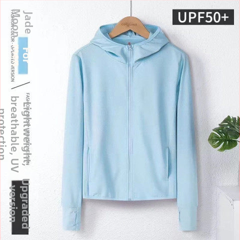 Dámska UPF50+ UV ochranná bunda, priedušná a rýchloschnúca, s kapucňou, Ice Silk látka, hlavná tkanina Lycra (Spandex)