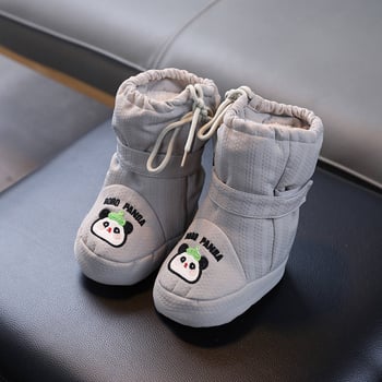 Gyerekeknek szóló téli magas szárú hócsizmák, oldalsó cipzárral, felső textilekből, talp bőr, vastag kialakítás, rajzfilmszerű stílus, tél, 1–3 évesek