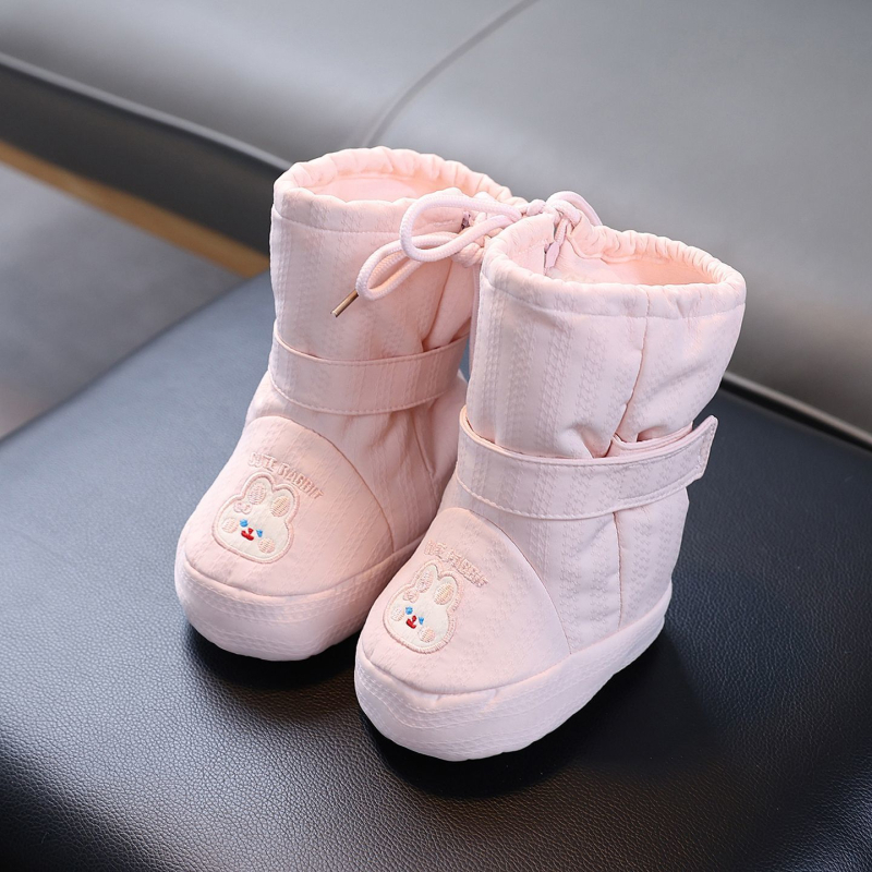 Gyerekeknek szóló téli magas szárú hócsizmák, oldalsó cipzárral, felső textilekből, talp bőr, vastag kialakítás, rajzfilmszerű stílus, tél, 1–3 évesek