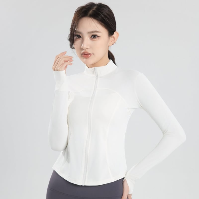 Йога спортно яке с яка, Slim-Fit, UV защита, смес на нейлон и спандекс, дълги ръкави, цип, UPF50+, пролет-лято 2025