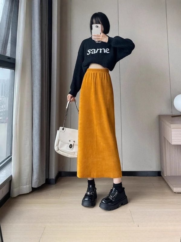 Suknja, hip stil, srednja duljina, mikroelastični poliester, japansko-korejski ležerni stil