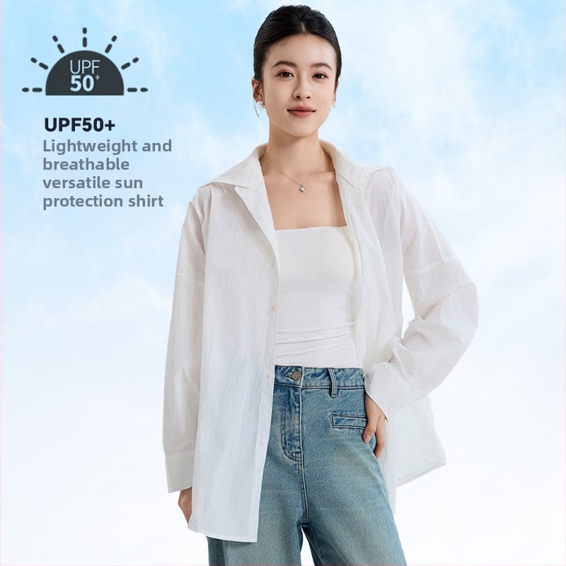 Риза-кардиган за слънцезащита от нейлонова тъкан (95%+), свободна кройка, дълги ръкави, дълъг модел, UPF50+