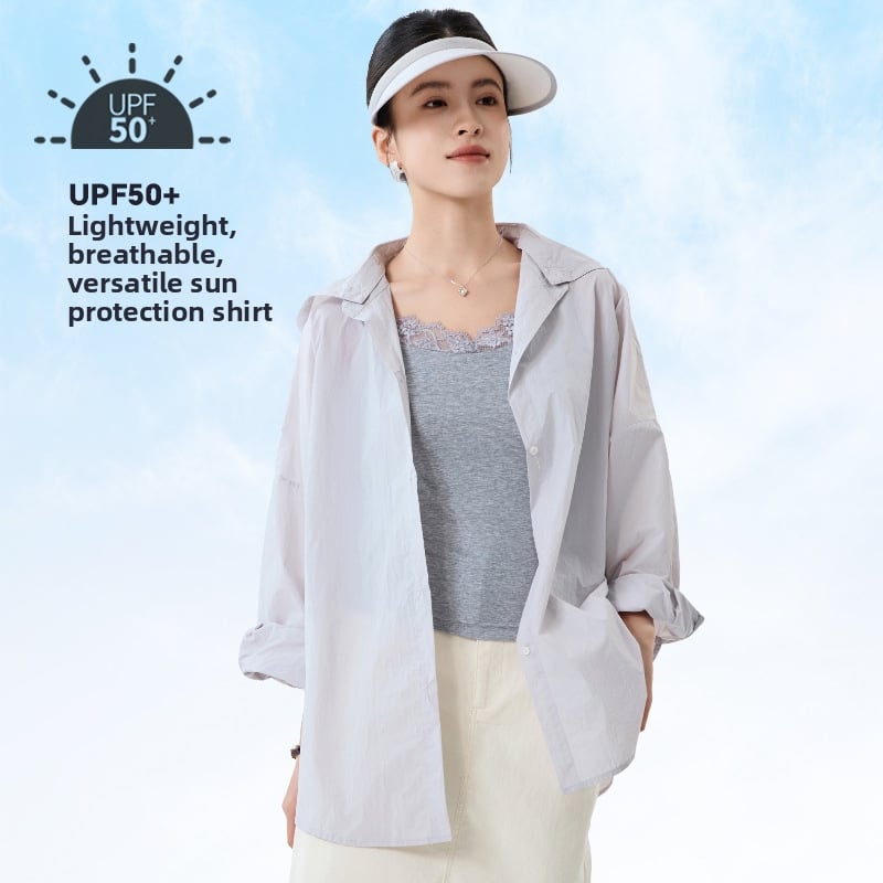 Риза-кардиган за слънцезащита от нейлонова тъкан (95%+), свободна кройка, дълги ръкави, дълъг модел, UPF50+