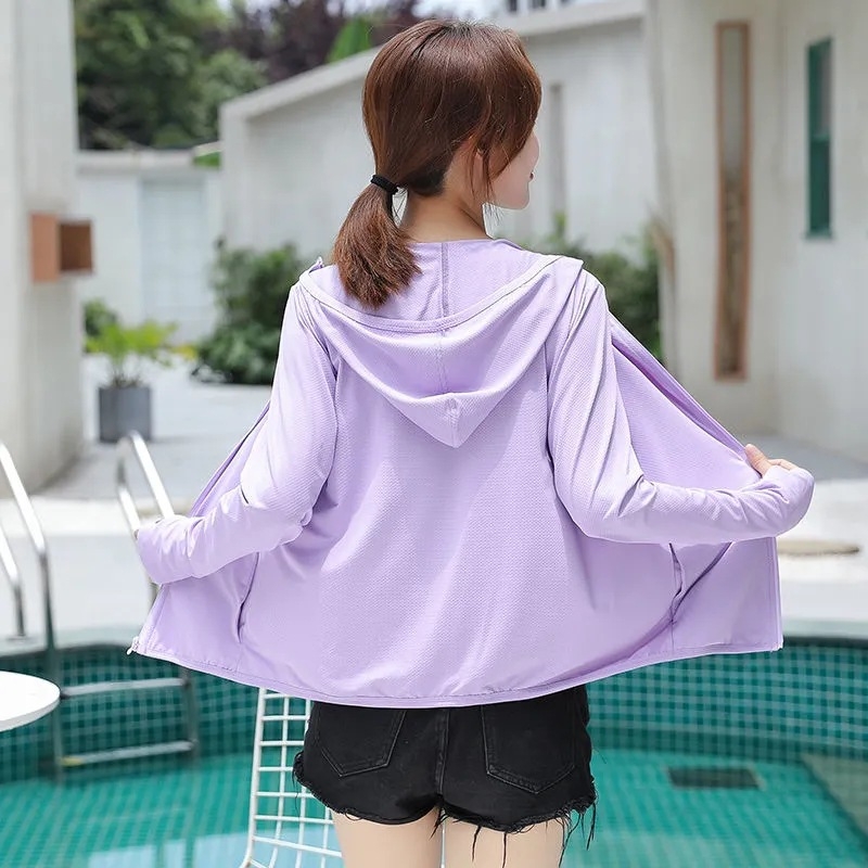 Ženska ljetna jakna od Ice Silk s kapuljačom, uski kroj, kratka dužina, rukav 3/4, UPF50+