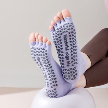 Чорапи за йога с пет пръста за жени – памук, попиване на пот, против триене, спортни чорапи с къс крак, едноиглено плетиво