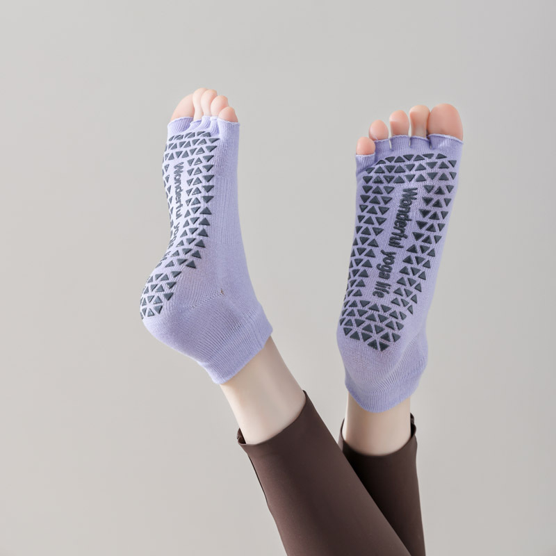 Чорапи за йога с пет пръста за жени – памук, попиване на пот, против триене, спортни чорапи с къс крак, едноиглено плетиво