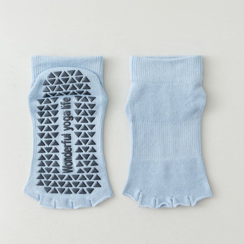 Чорапи за йога с пет пръста за жени – памук, попиване на пот, против триене, спортни чорапи с къс крак, едноиглено плетиво