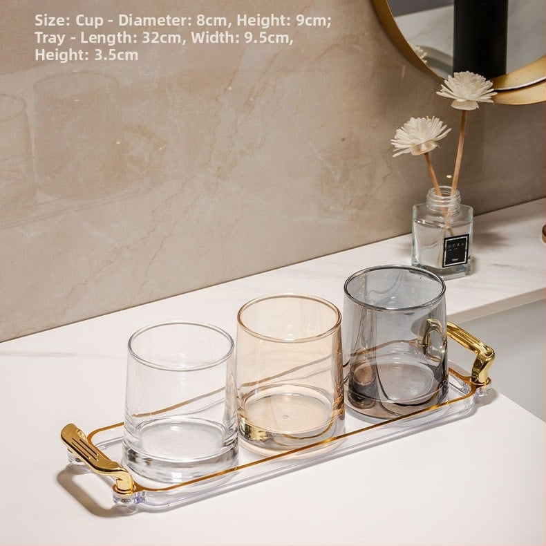 Pahar din sticlă pentru gargară și set de pahare pentru periuțe de dinți – formă rotundă, construcție pe un singur strat, îngrijire a sănătății orale