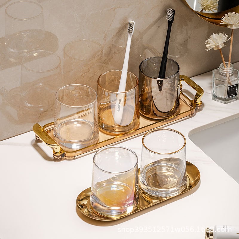 Pahar din sticlă pentru gargară și set de pahare pentru periuțe de dinți – formă rotundă, construcție pe un singur strat, îngrijire a sănătății orale