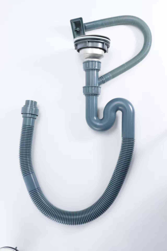 Cijev odvodnje za kuhinju s integriranim S-oblikom, bez alata, materijal PP/PE, kompatibilna s odvodom za jedan i dva otvora