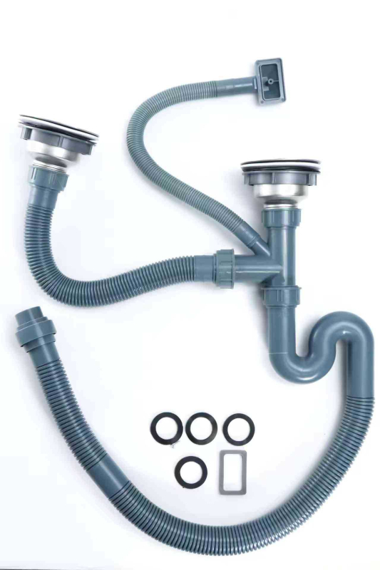 Cijev odvodnje za kuhinju s integriranim S-oblikom, bez alata, materijal PP/PE, kompatibilna s odvodom za jedan i dva otvora