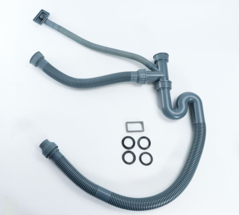 Cijev odvodnje za kuhinju s integriranim S-oblikom, bez alata, materijal PP/PE, kompatibilna s odvodom za jedan i dva otvora