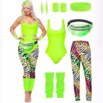 7 részes uniszex színpadi jelmez a 1980-as évek parti és táncelőadásokhoz, tej-selyem és poliészter anyag, 2023 tavasz