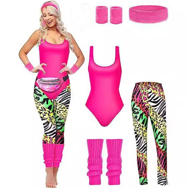 7 részes uniszex színpadi jelmez a 1980-as évek parti és táncelőadásokhoz, tej-selyem és poliészter anyag, 2023 tavasz