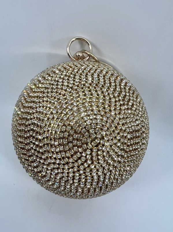 Večernja clutch torbica s resom, okrugli metalni dizajn, magnetsko zatvaranje, poliester podstava, unutarnji džep s zipom, džep za telefon i ID