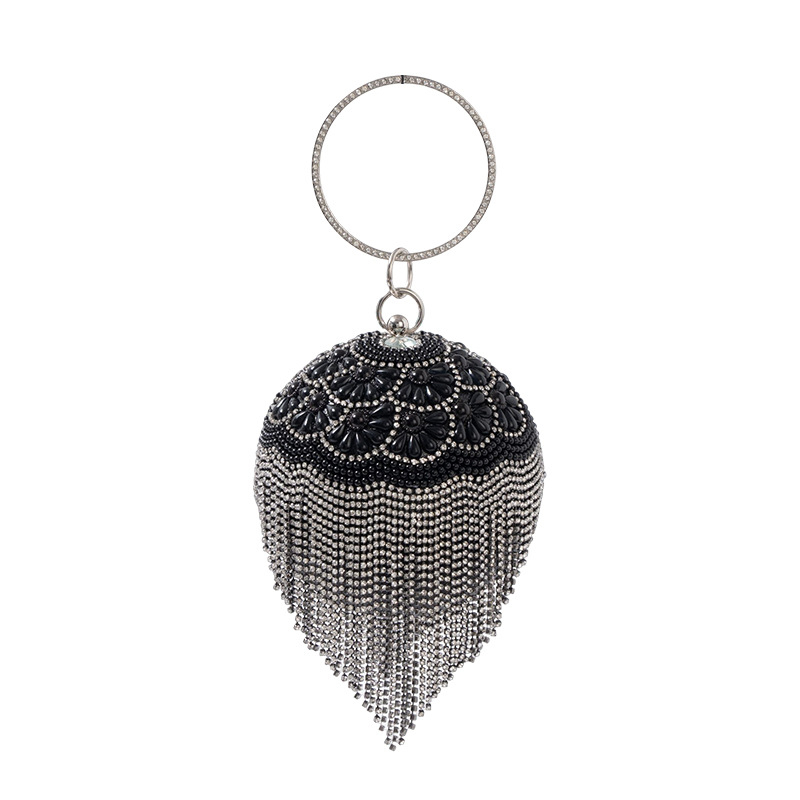 Večernja clutch torbica s resom, okrugli metalni dizajn, magnetsko zatvaranje, poliester podstava, unutarnji džep s zipom, džep za telefon i ID