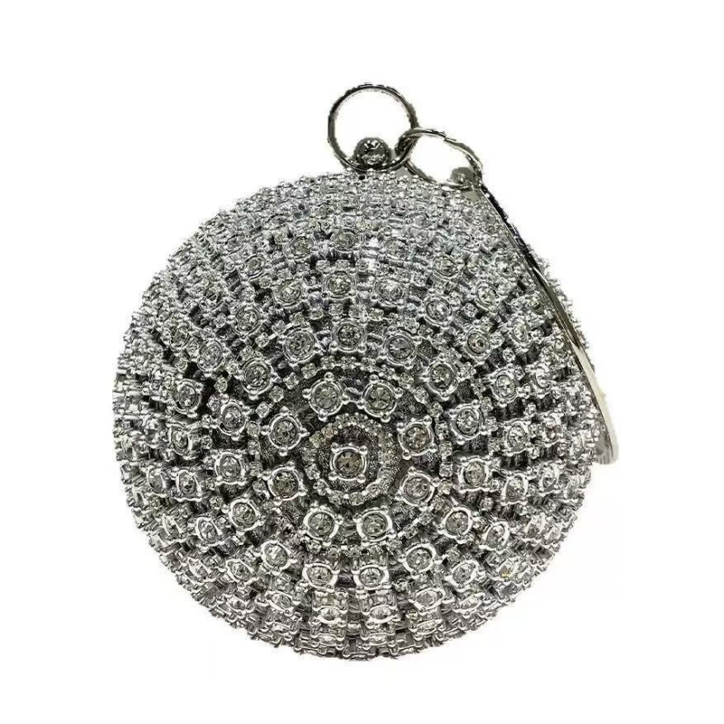 Večernja clutch torbica s resom, okrugli metalni dizajn, magnetsko zatvaranje, poliester podstava, unutarnji džep s zipom, džep za telefon i ID