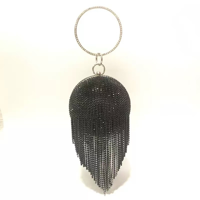 Večernja clutch torbica s resom, okrugli metalni dizajn, magnetsko zatvaranje, poliester podstava, unutarnji džep s zipom, džep za telefon i ID