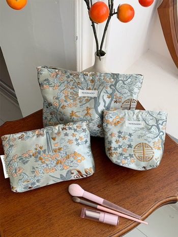 YETONADO Nagy kapacitású kozmetikai táska nemzeti stílusú virágmintával, poliészter külső, vászon bélés, hordozható utazáshoz nőknek