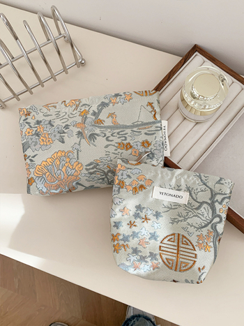 YETONADO Nagy kapacitású kozmetikai táska nemzeti stílusú virágmintával, poliészter külső, vászon bélés, hordozható utazáshoz nőknek