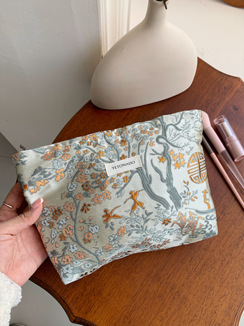 YETONADO Nagy kapacitású kozmetikai táska nemzeti stílusú virágmintával, poliészter külső, vászon bélés, hordozható utazáshoz nőknek