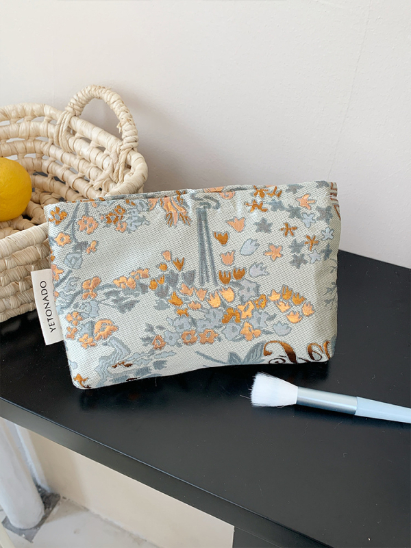 YETONADO Nagy kapacitású kozmetikai táska nemzeti stílusú virágmintával, poliészter külső, vászon bélés, hordozható utazáshoz nőknek