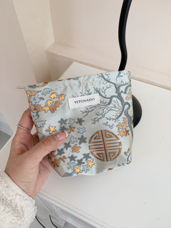 YETONADO Nagy kapacitású kozmetikai táska nemzeti stílusú virágmintával, poliészter külső, vászon bélés, hordozható utazáshoz nőknek