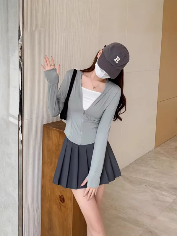 Ženska vanjska odjeća od poliestera, slim fit, kapuljača, dugi rukavi, ziper