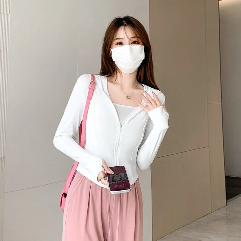 Ženska vanjska odjeća od poliestera, slim fit, kapuljača, dugi rukavi, ziper