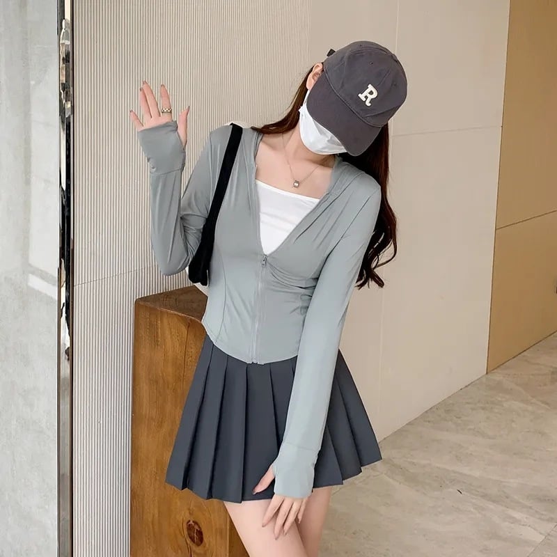 Ženska vanjska odjeća od poliestera, slim fit, kapuljača, dugi rukavi, ziper