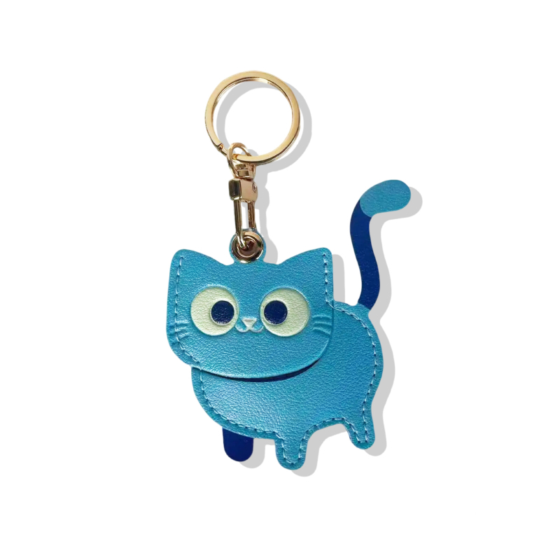 Кожен ключодържател с калъф за Airtag и джоб за карта, сладък дизайн на котенце, висулка за благословение