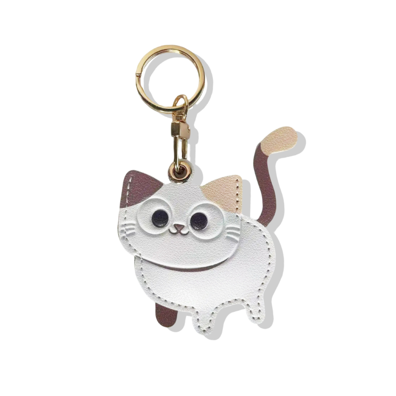 Кожен ключодържател с калъф за Airtag и джоб за карта, сладък дизайн на котенце, висулка за благословение