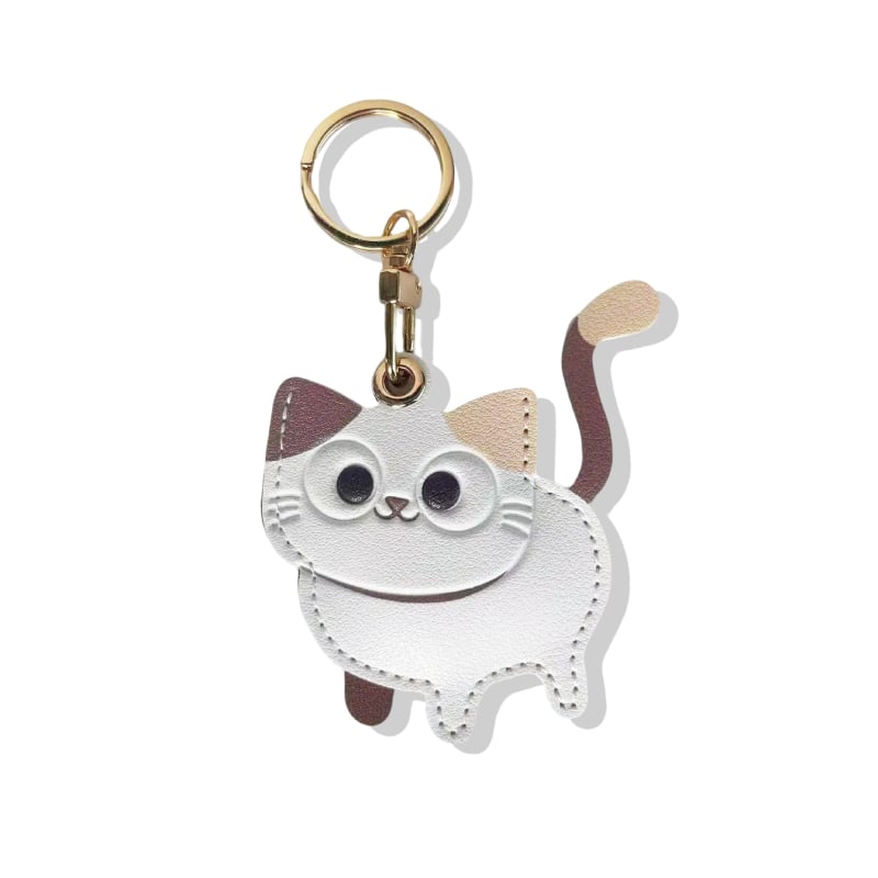 Кожен ключодържател с калъф за Airtag и джоб за карта, сладък дизайн на котенце, висулка за благословение
