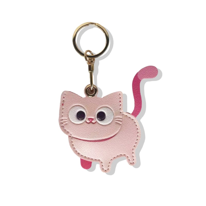 Кожен ключодържател с калъф за Airtag и джоб за карта, сладък дизайн на котенце, висулка за благословение