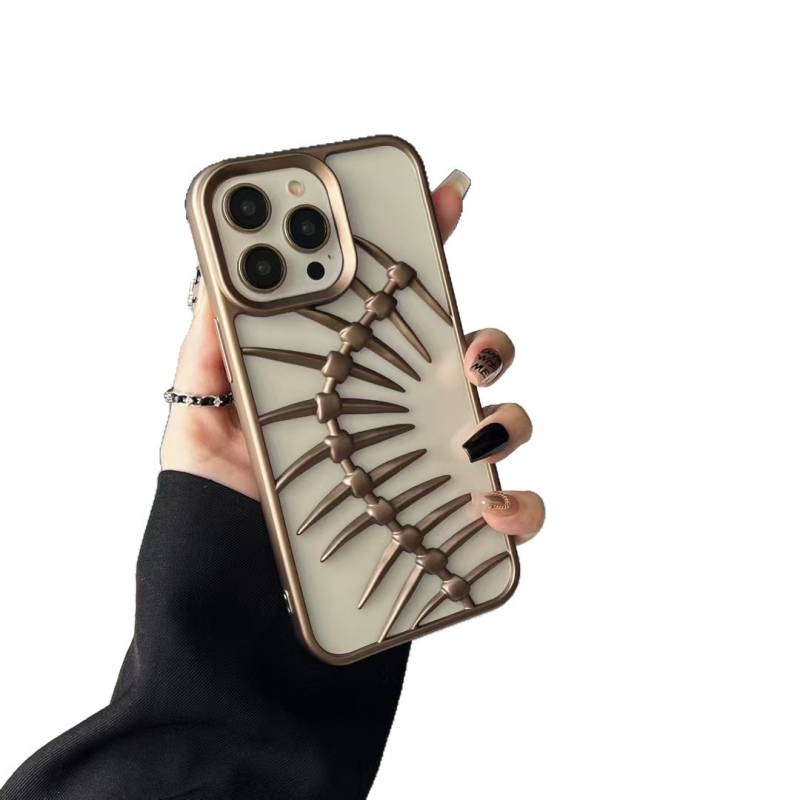 TPU maska za iPhone 16 Pro Max sa uzorkom ribljih kostiju, elektroplatirani završetak, otporna na udarce, zaštita od pada, odvodi toplinu, prilagodljivo